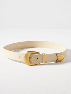 Anthropologie Vintage Western Belt NEW Medium Cream Ivory Gold Buckle